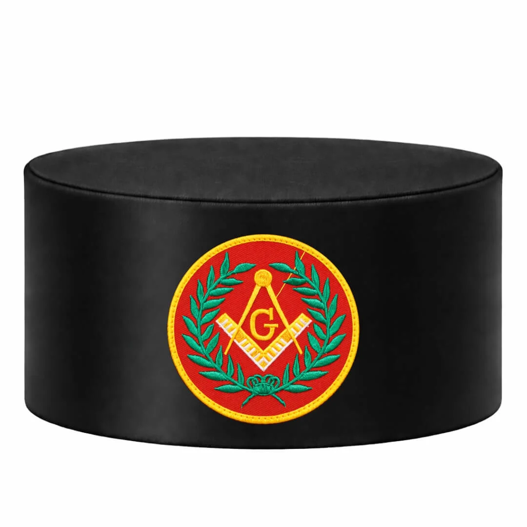 Master Mason Blue Lodge Crown Cap - Black With Red Emblem & Wreath