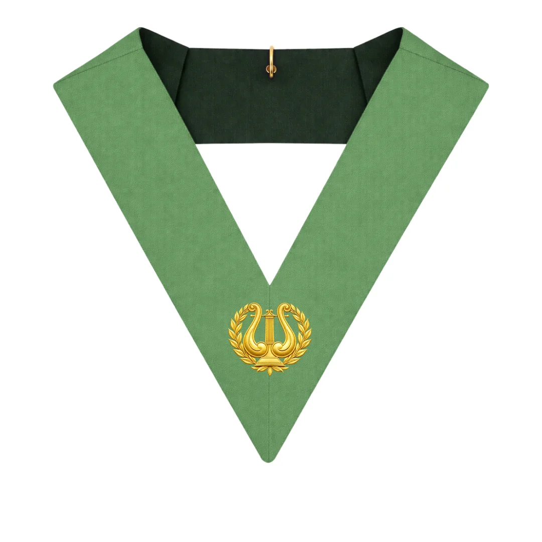 Grand Organist Grand Lodge Masonic Officer Collar – Green Ribbon Machine Embroidery