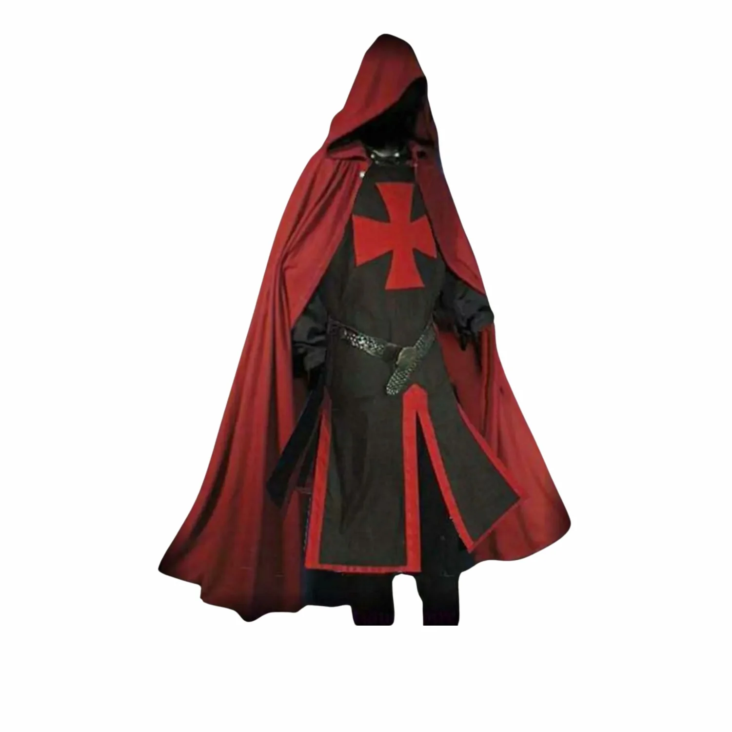 Knights Templar Costume Cloak & Medieval Surcoat Tunic for Men – Black With Red Cross