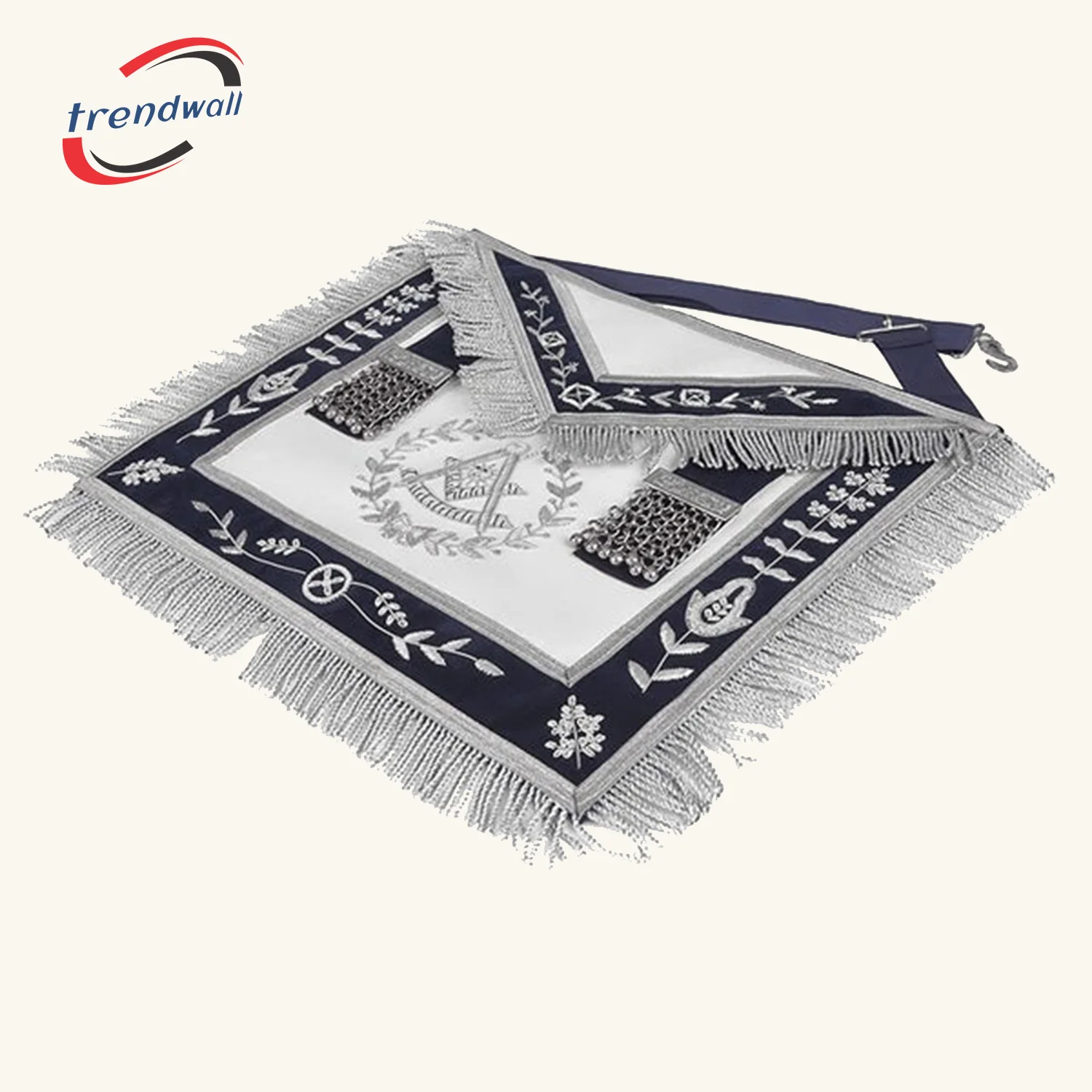 Grand Past Master Blue Lodge Apron - Blue Velvet + Silver Rayon Fringe