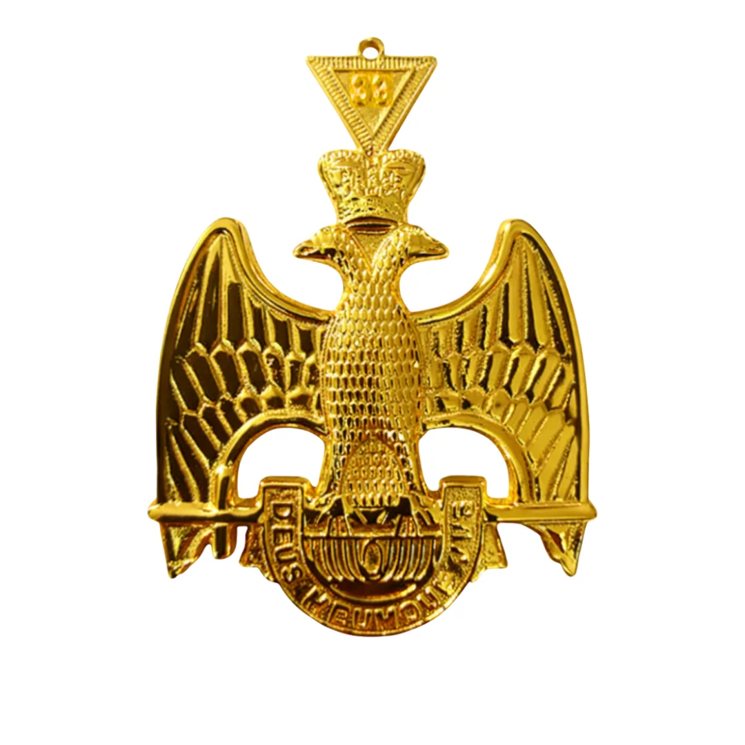 33th Degree Scottish Rite Collar Jewel - Wings Down Gold Plated
