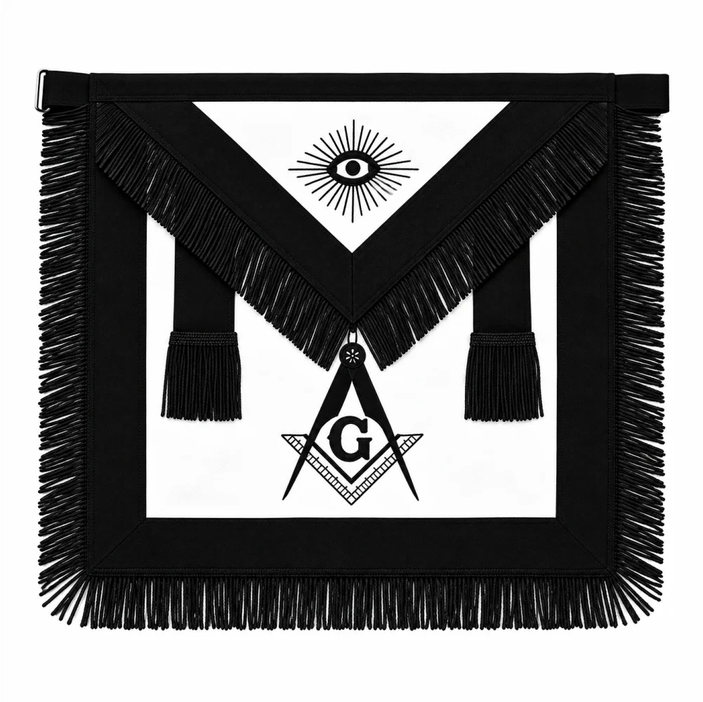 Master Mason Blue Lodge Funeral Apron - Square & Compass G with Fringe