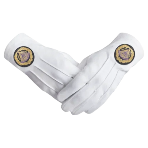 Grand Master Blue Lodge Gloves - Cotton with Black Patch + Embroidery
