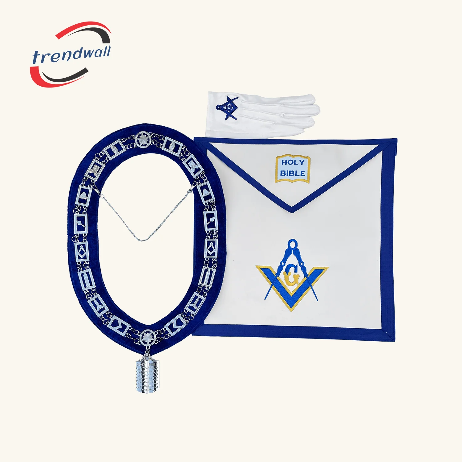 Chaplain Blue Lodge Officer Apron – with Chain Collar, Jewel & Gloves