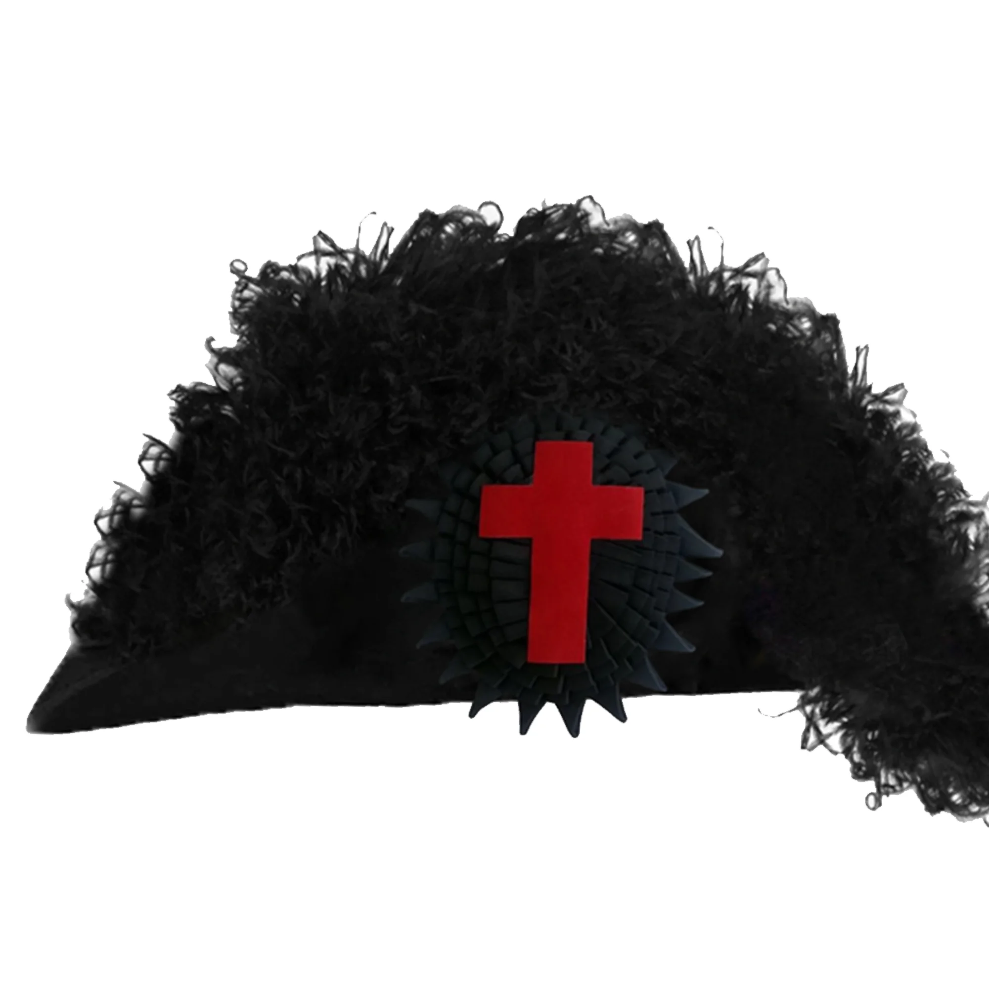 Sir Knights Templar Commandery Chapeau – Red Cross & Black Curly Plumes