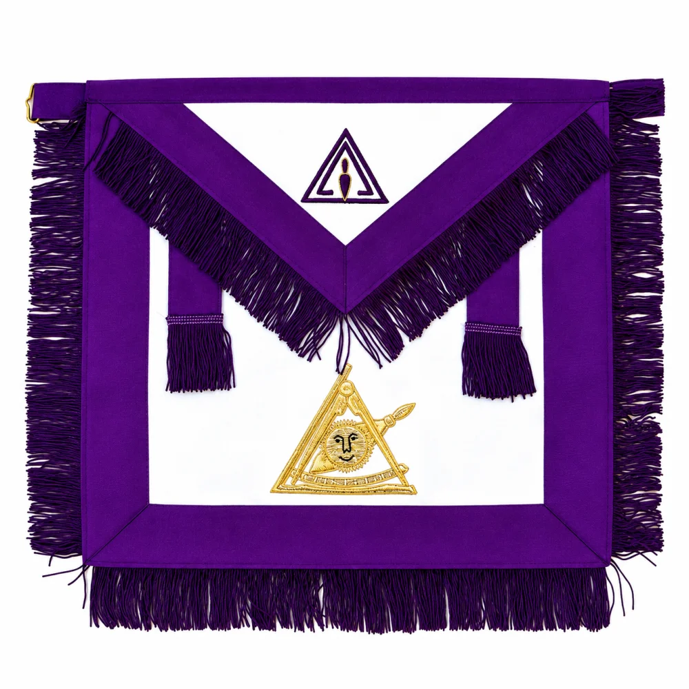 Past Illustrious Master Council Apron - Purple Hand Embroidery With Fringe