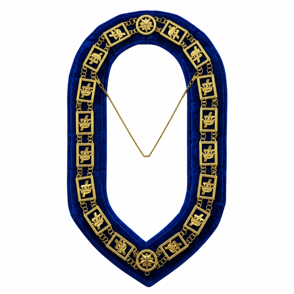 Knights Templar Commandery Chain Collar - Gold Plated on Blue Velvet