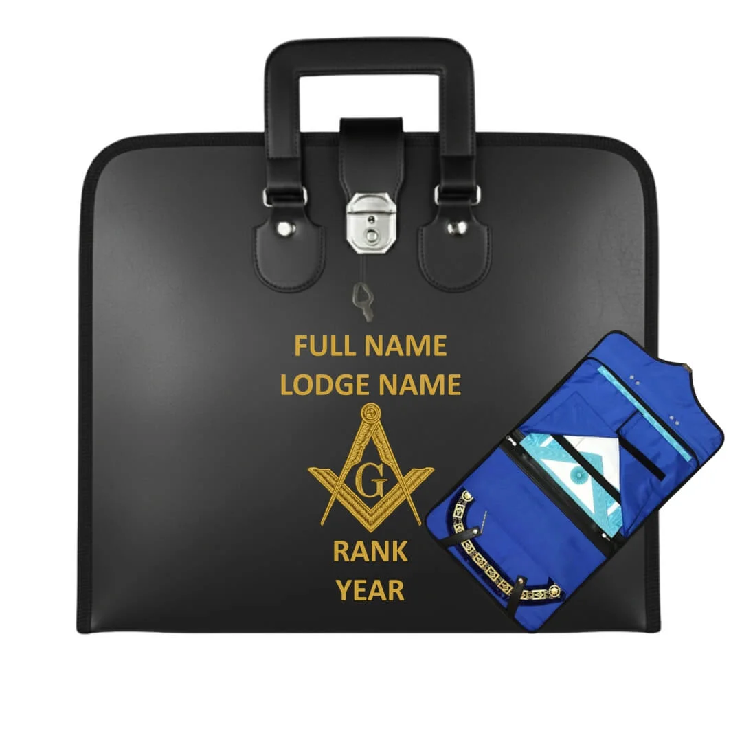 Master Mason Blue Lodge Apron Case, Soft Imitation Leather-Silver Lock