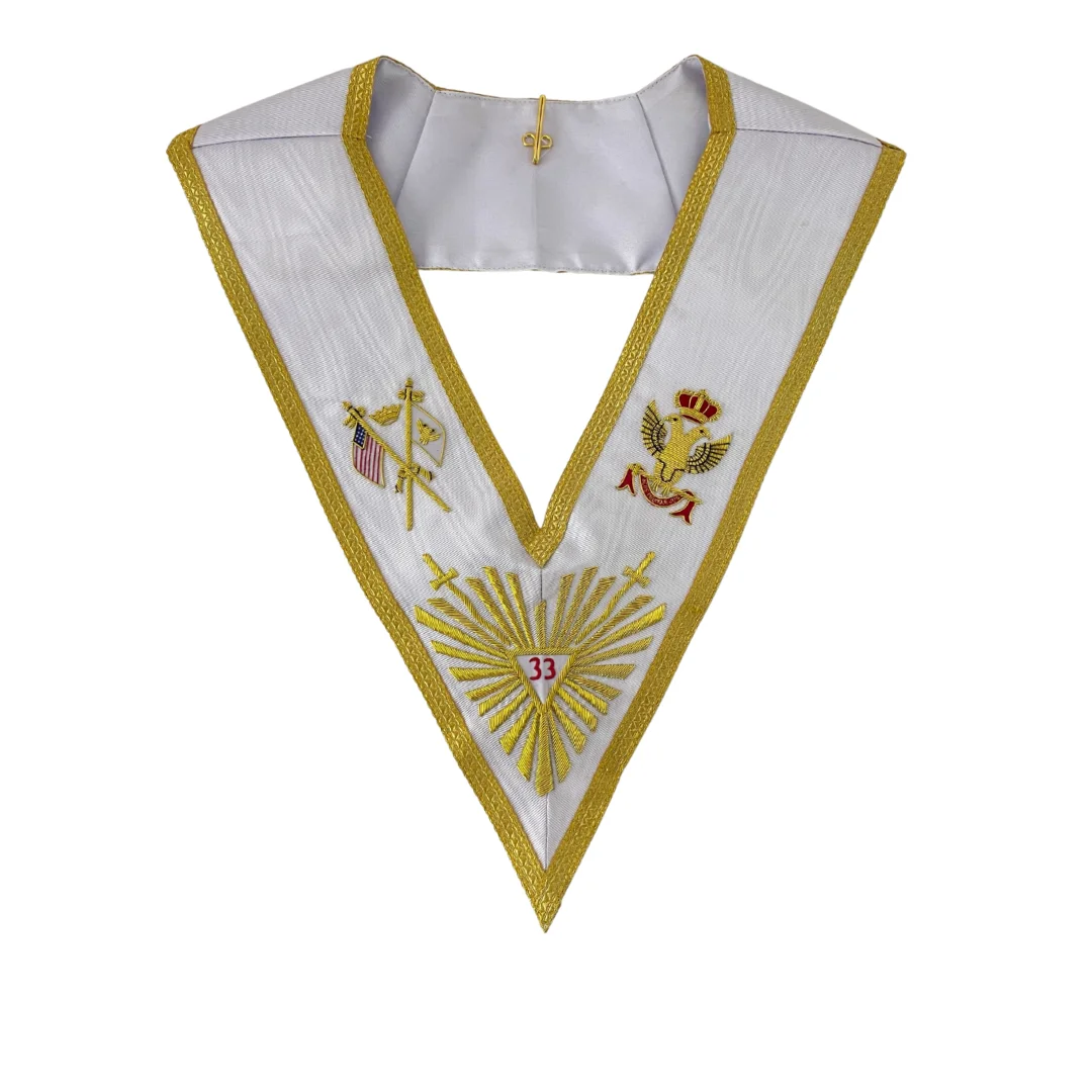 33rd Degree Scottish Rite Collar - White Ribbon with Gold Bullion