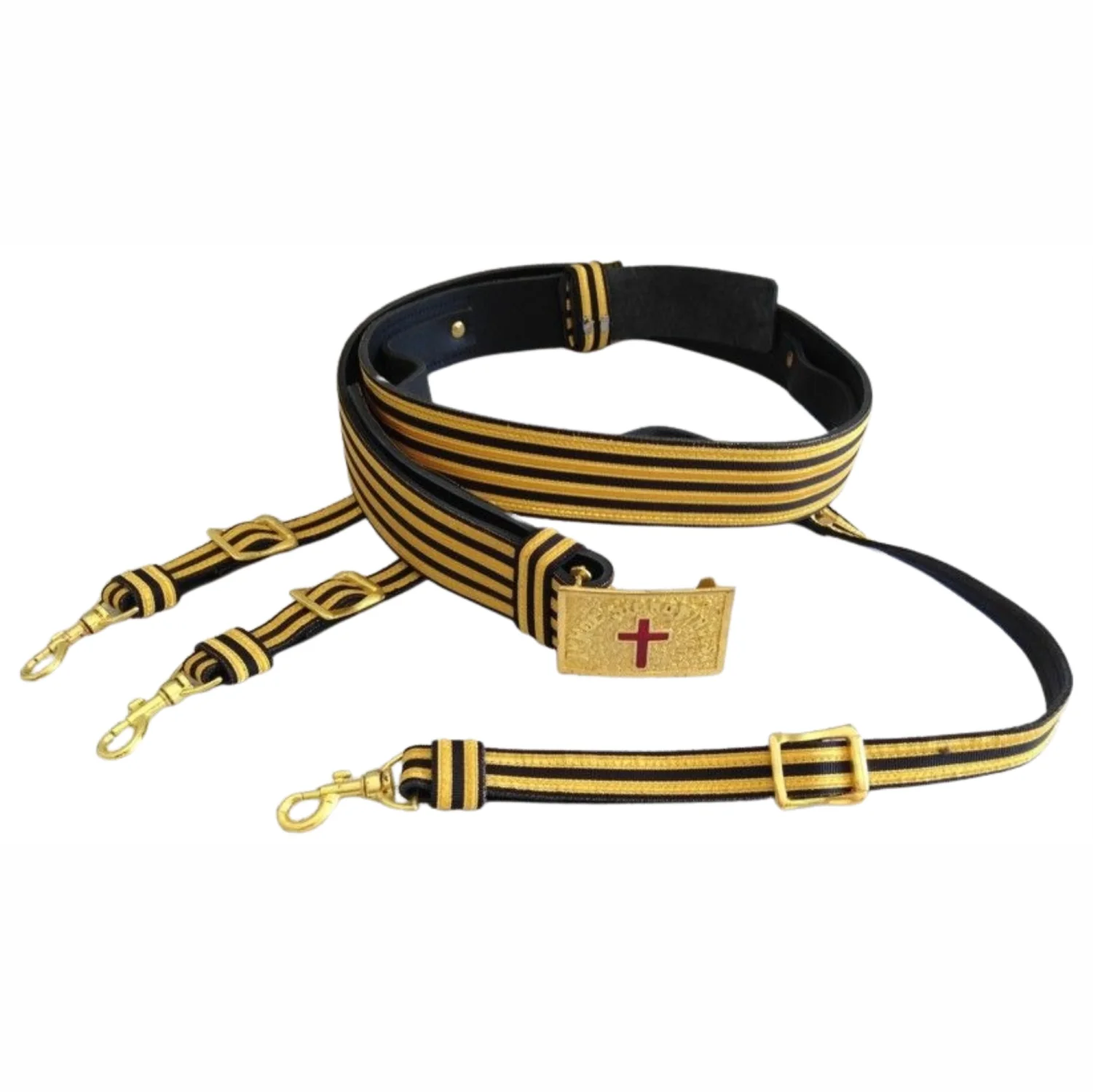Past Commander Knights Templar Commandery Regalia Belt – Black & Gold Lace Edition