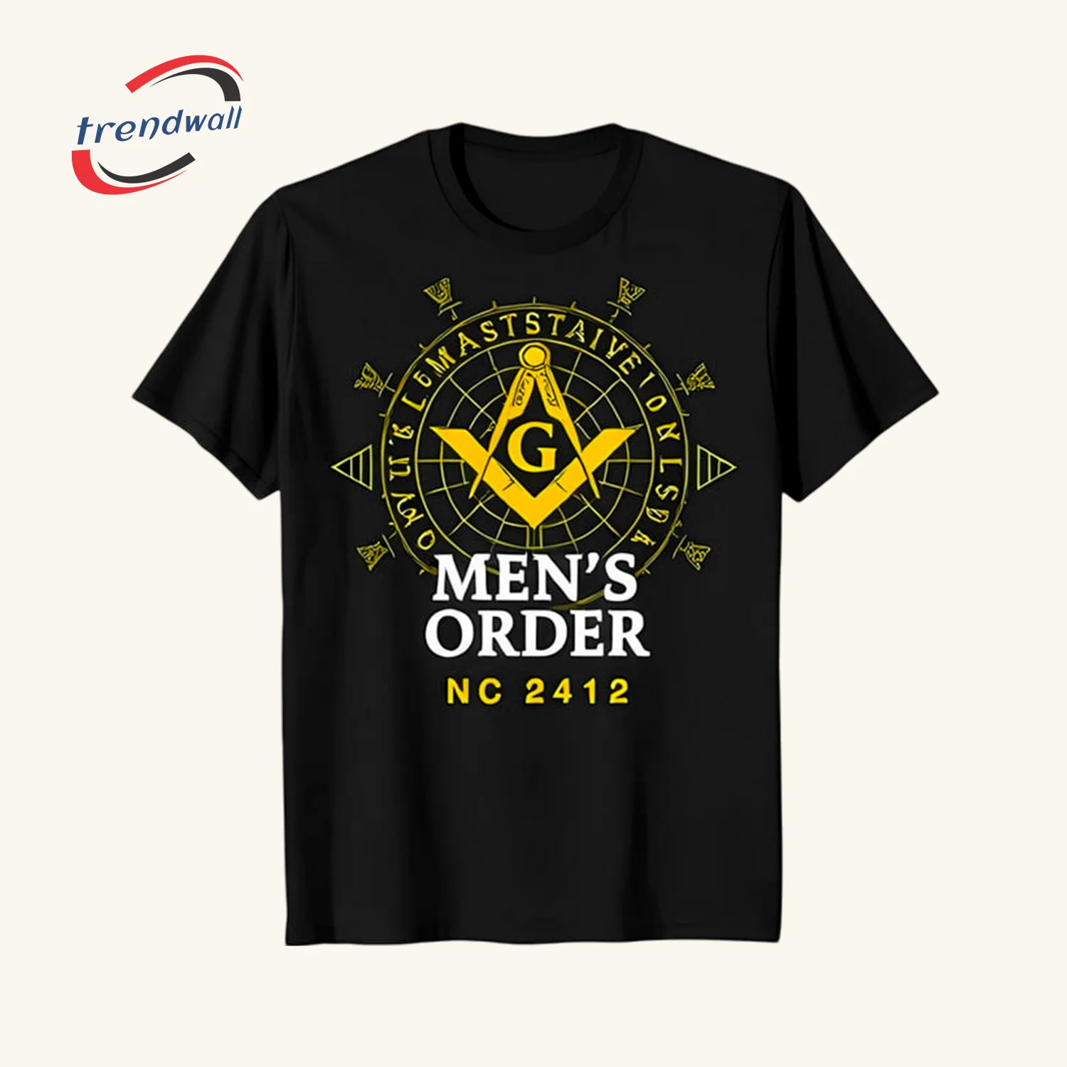 Blue Masonic T-Shirt – Yellow Square & Compass Symbol Design for Men