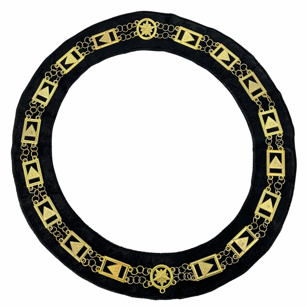 Masonic Regalia 33rd Degree Scottish Rite Chain Collar – Black Velvet Backing