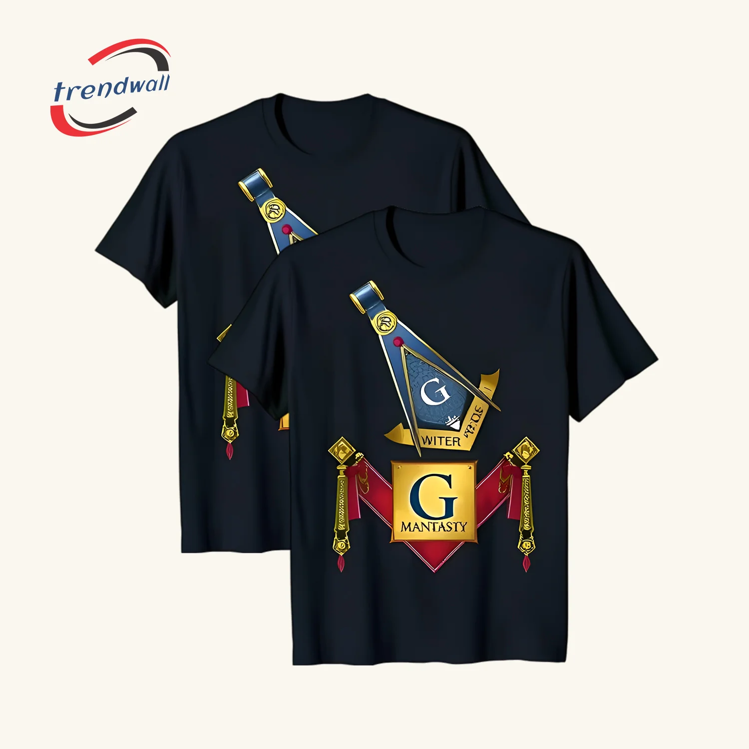 Masonic Deep Blue T-Shirt – Square & Compass G Design with Custom Lodge Name or Name Print