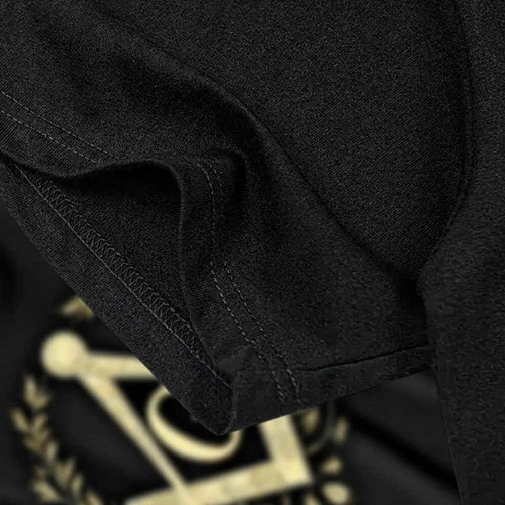 Custom Freemason T-shirt with gold Square and Compass design and personalized name option for Masonic gifts.