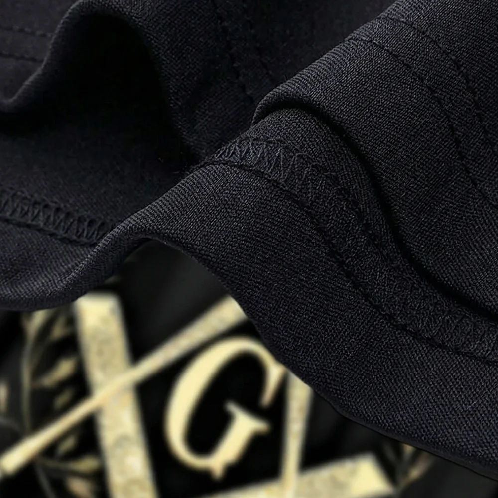 Custom Masonic graphic shirt featuring gold Square and Compass artwork with personalized lodge or name lettering.