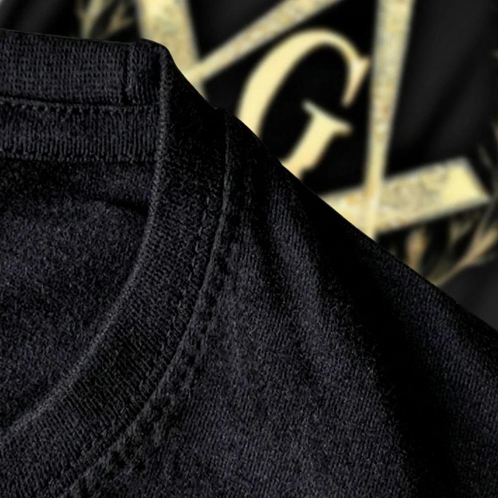 Gold Square and Compass Masonic T-shirt for Freemasons, featuring a classic design for everyday wear and gifting.