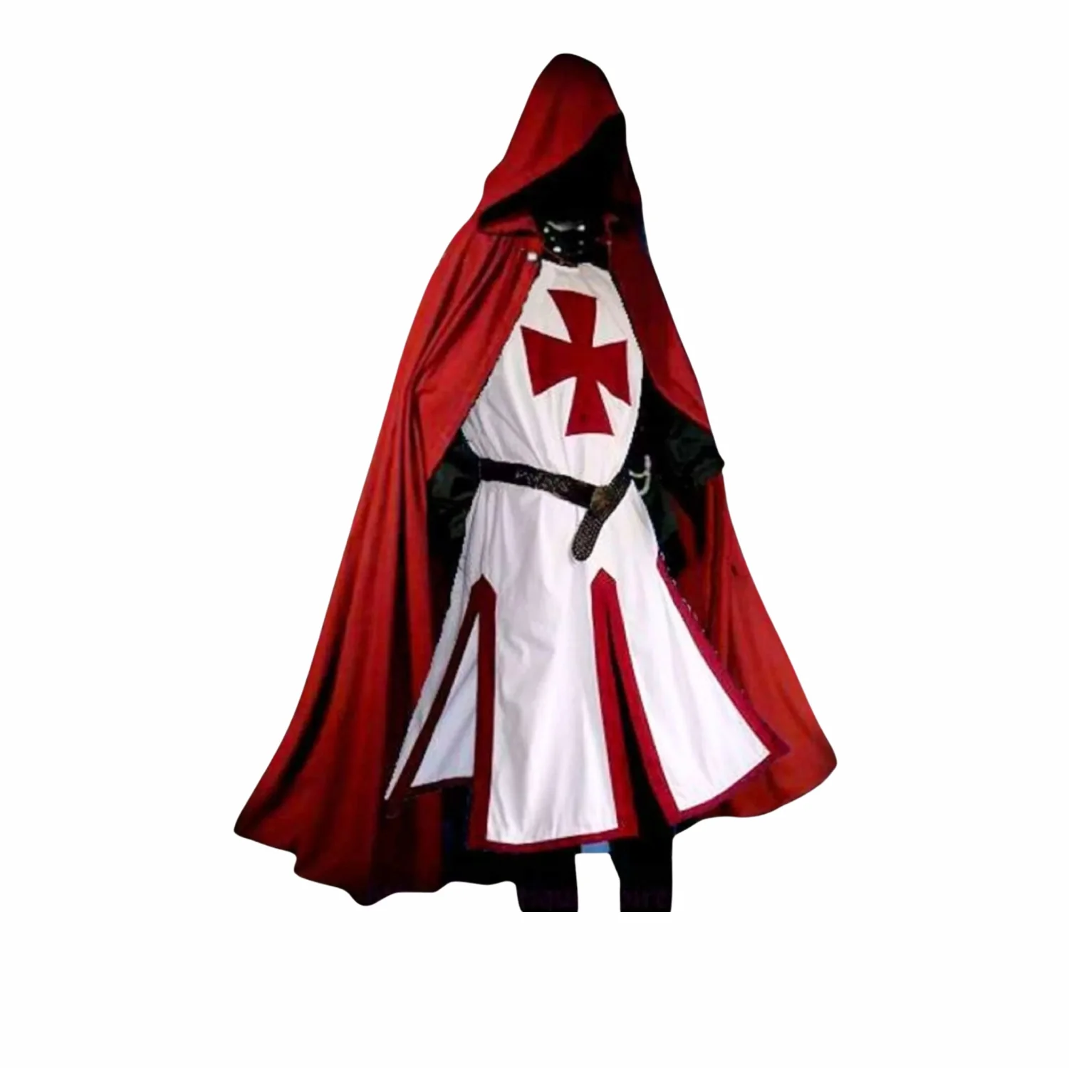 Knights Templar Costume Cloak & Medieval Surcoat Tunic for Men – White With Red Cross