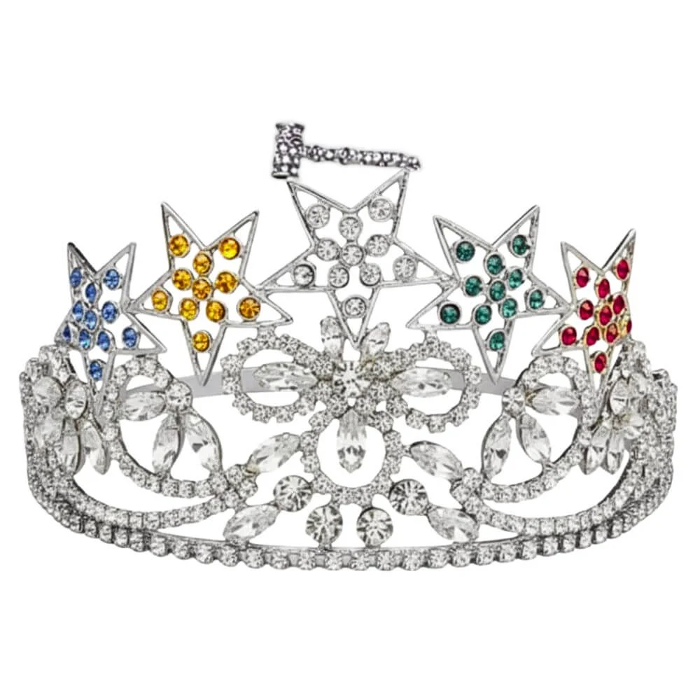 OES Five Stars Crown with Gavel – Gold or Siver Plated, Stars (Style T)