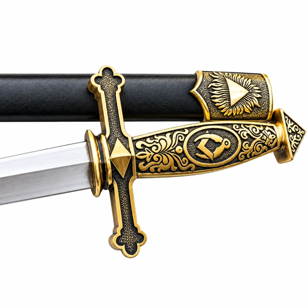 FELLOWCRAFT BLUE LODGE SWORD - SQUARE COMPASS PYRAMID KNIFE W SCABBARD