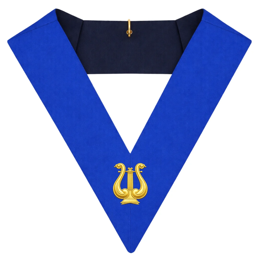 Organist Blue Lodge Collar – Royal Blue Ribbon with Machine Embroidery