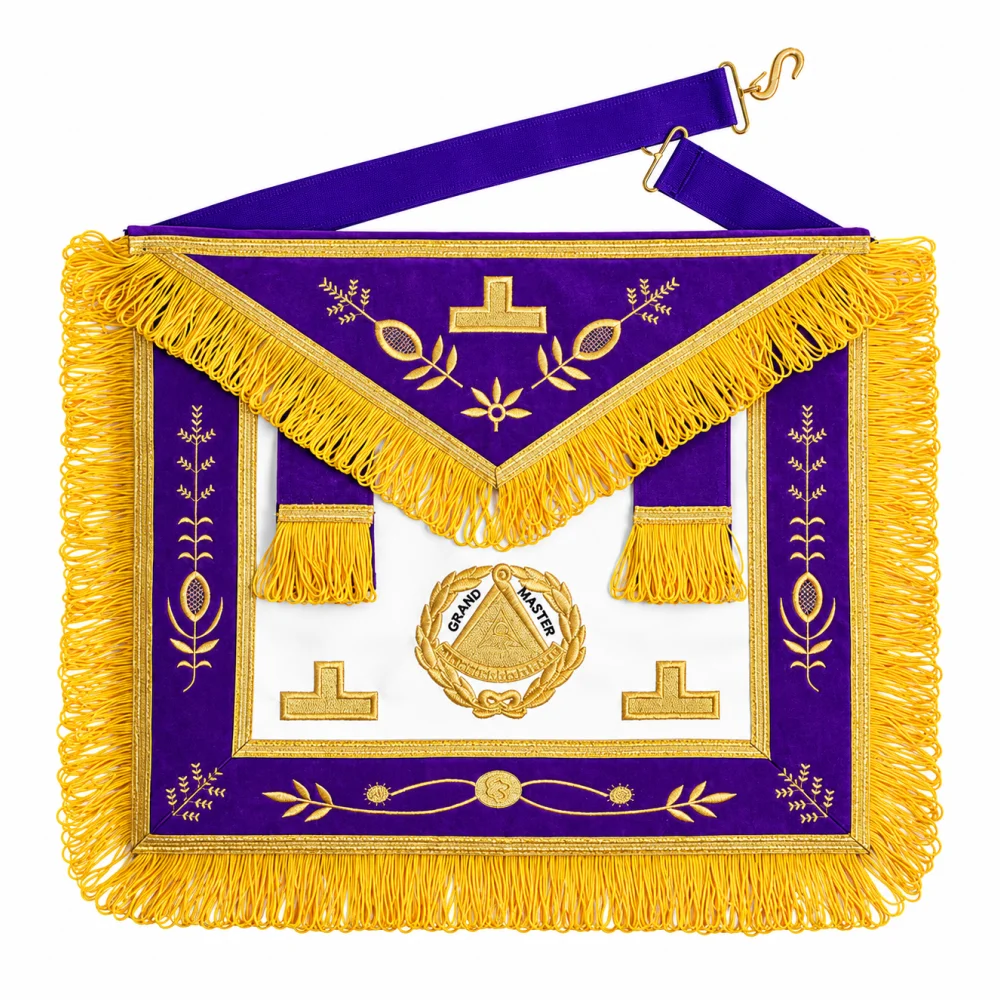 Grand Master Blue Lodge Apron - Purple With Gold Emblem With Wreath