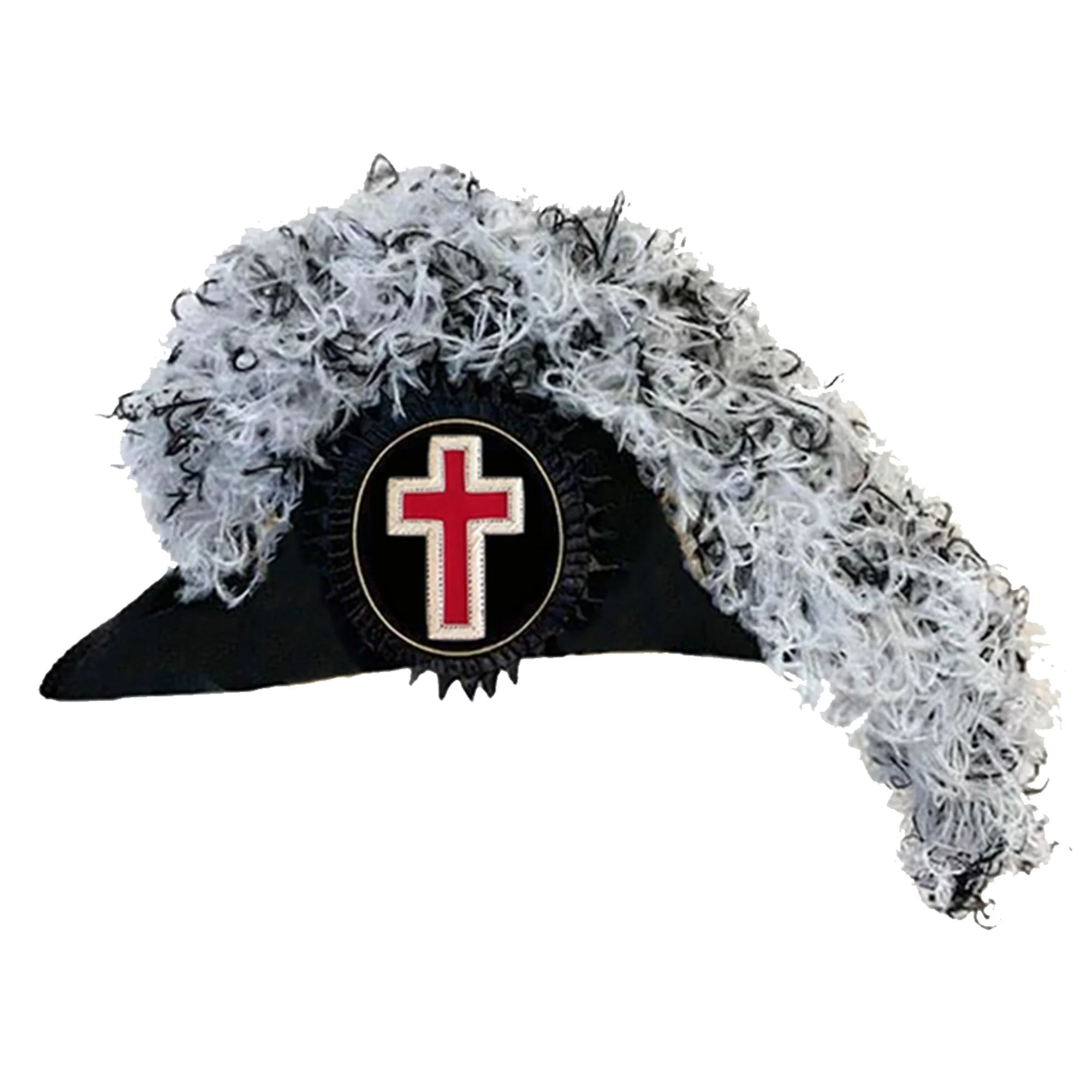 Sir Knights Templar Commandery Chapeau - White and Black Curly Plumes