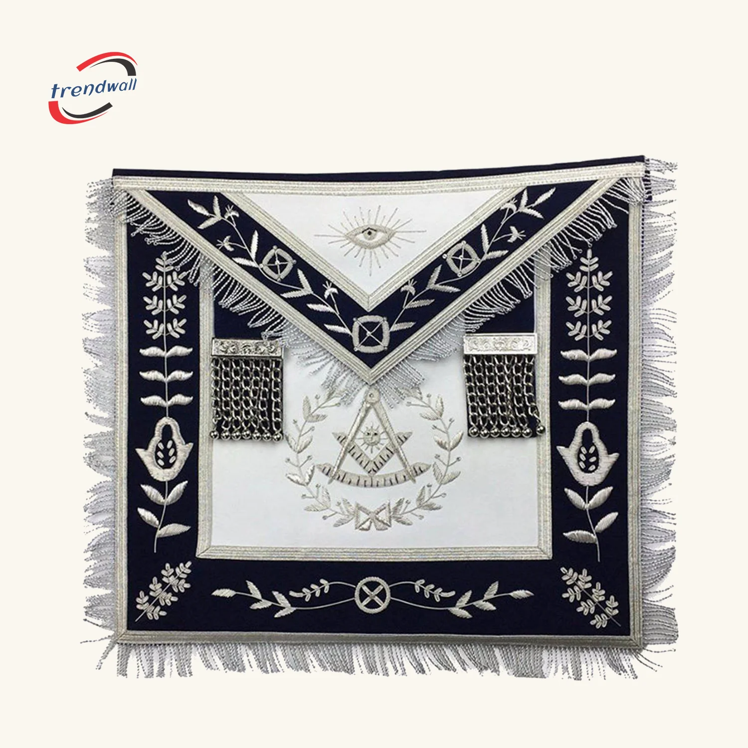 Past Master Blue Lodge Apron - White & Navy Blue Velvet