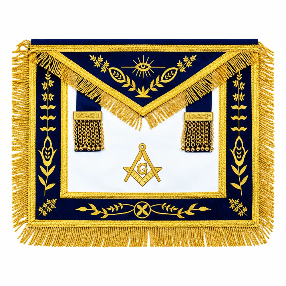 Master Mason Blue Lodge Apron - Navy Blue with Gold Fringe