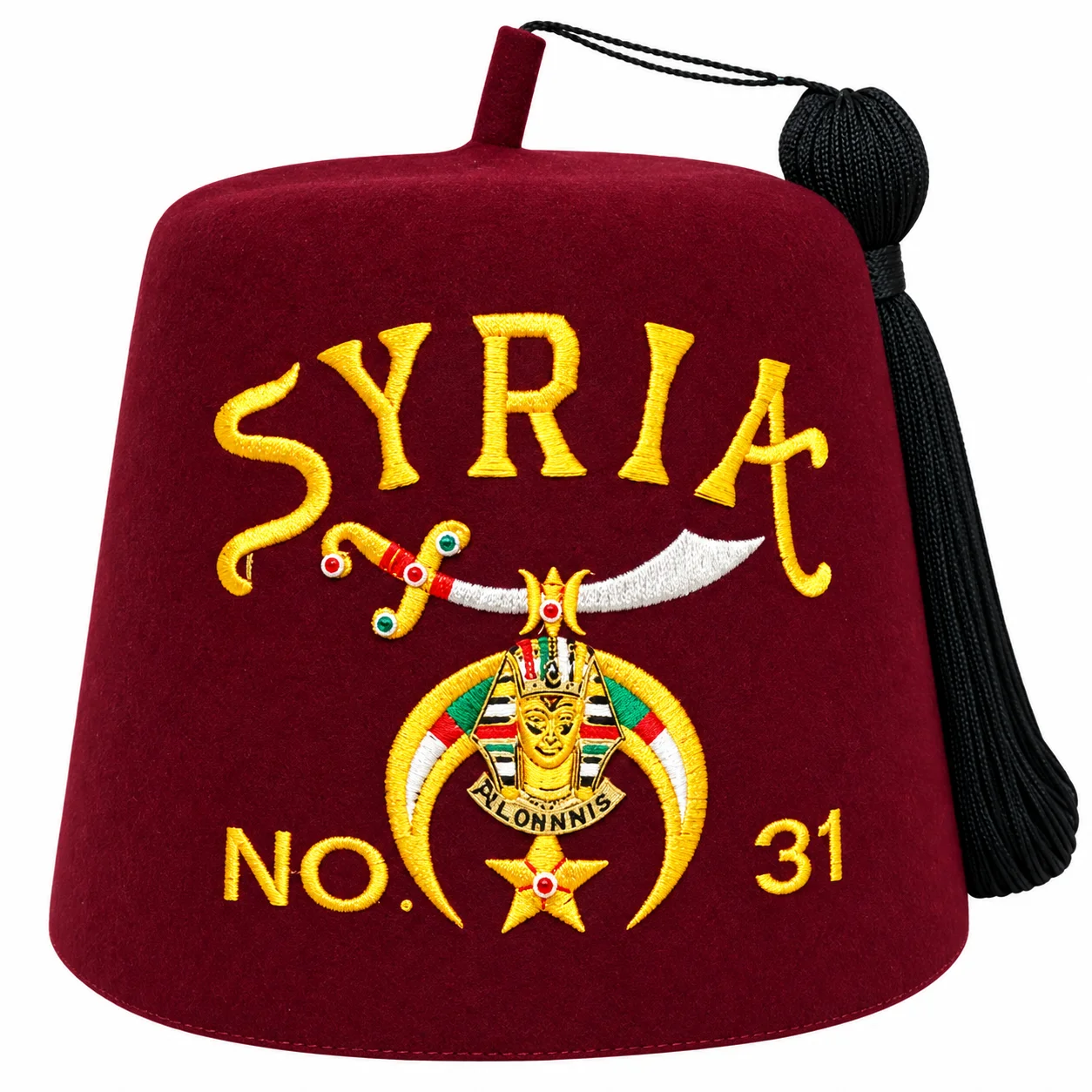 Prince Hall Shriner Fez Hat – Custom SYRIA Temple Name, Machine Embroidered