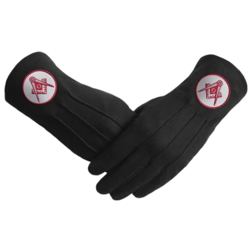 Master Mason Blue Lodge Gloves - Black Cotton With Red Emblem