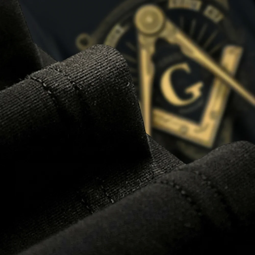 Masonic apparel T-Shirt featuring a unique gold Square and Compass graphic with intricate details.