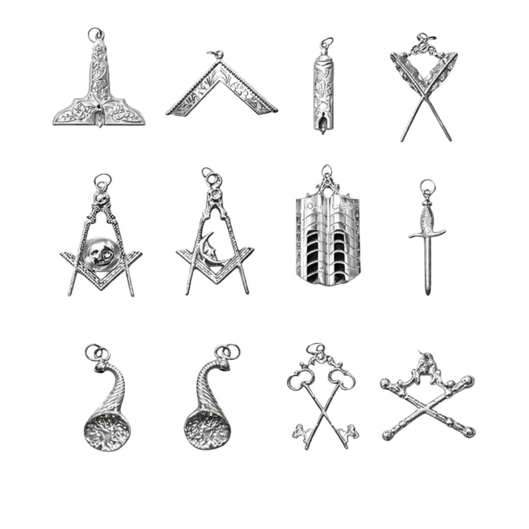Officers Blue Lodge Officer Collar Jewel Set - Silver Metal