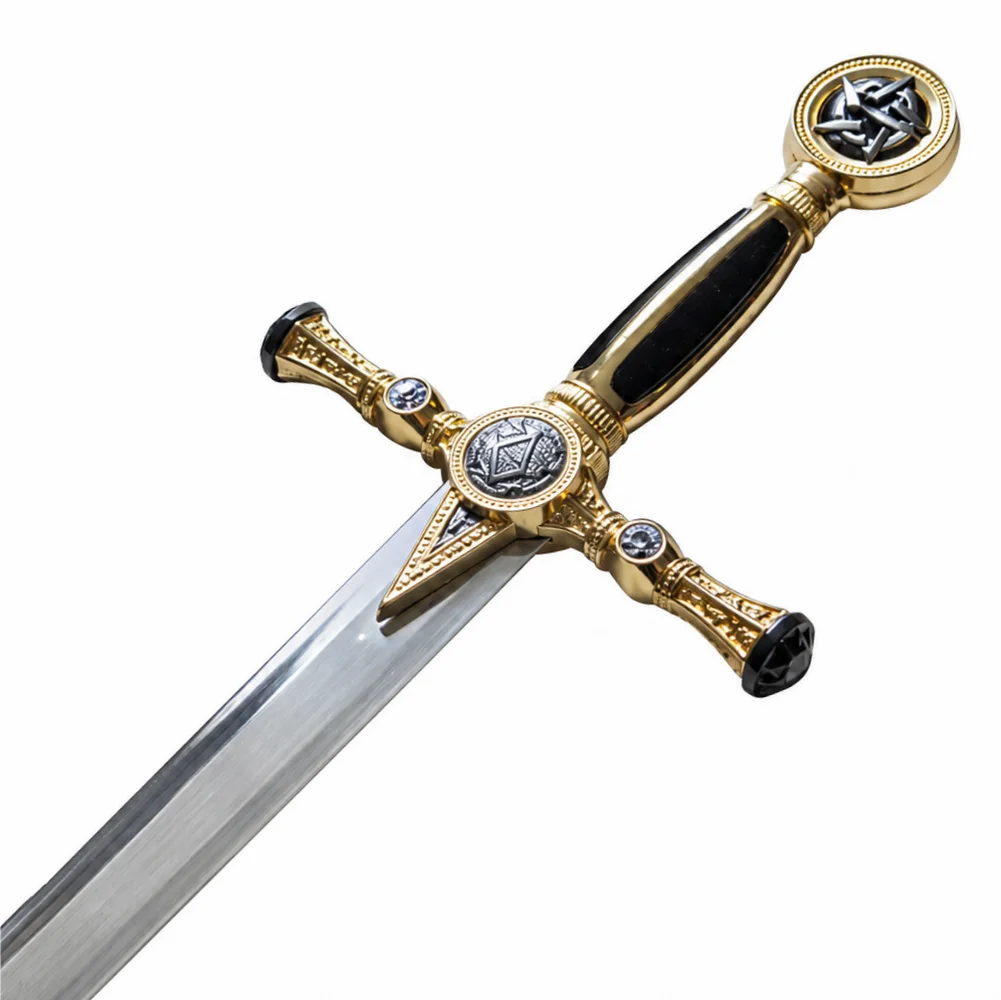 FELLOWCRAFT BLUE LODGE SWORD - SQUARE COMPASS W PLAQUE SILVER TONE