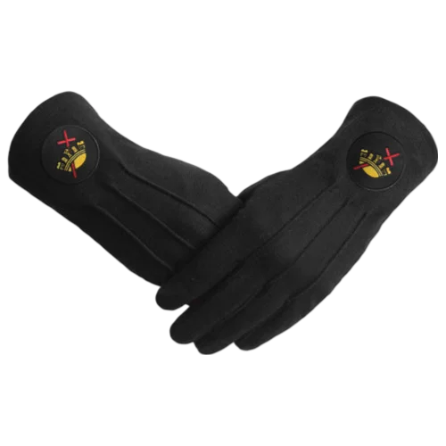 Knights Templar Commandery Gloves - Black Cotton with Round Patch