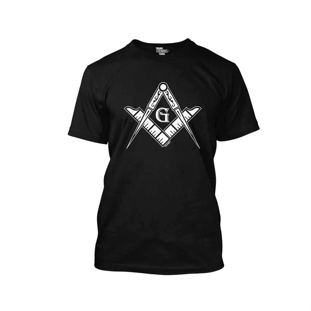 Black Freemason V-neck shirt featuring the Compass G and Square Masonic symbol on the front.