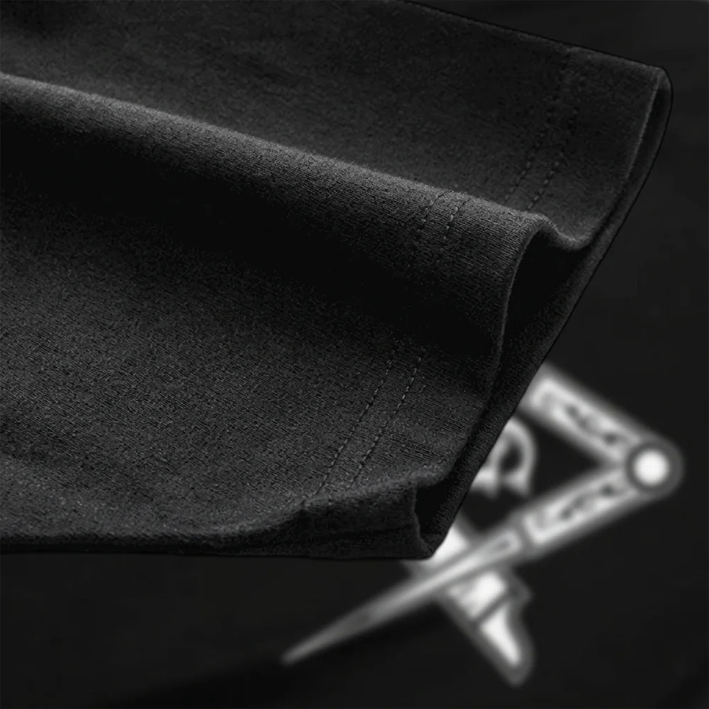 Black Masonic V-neck lodge T-shirt with Compass G and Square print for Freemason gatherings.