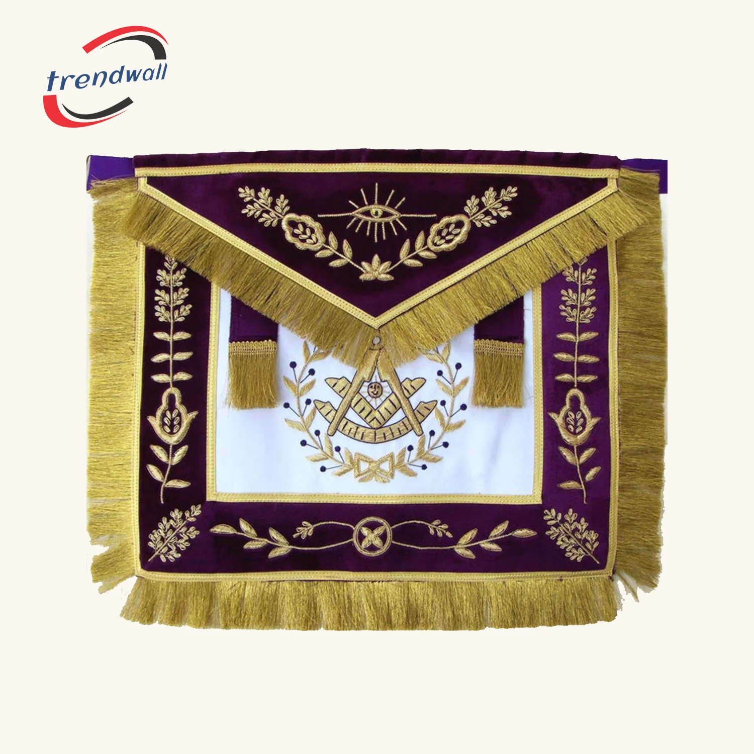 Past Master Blue Lodge Apron - White Satin & Purple + Gold Tassels