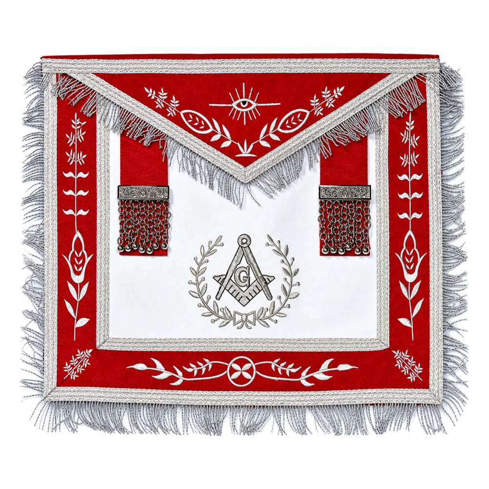 Master Mason Blue Lodge California Regulation Apron - Red + Embroidery