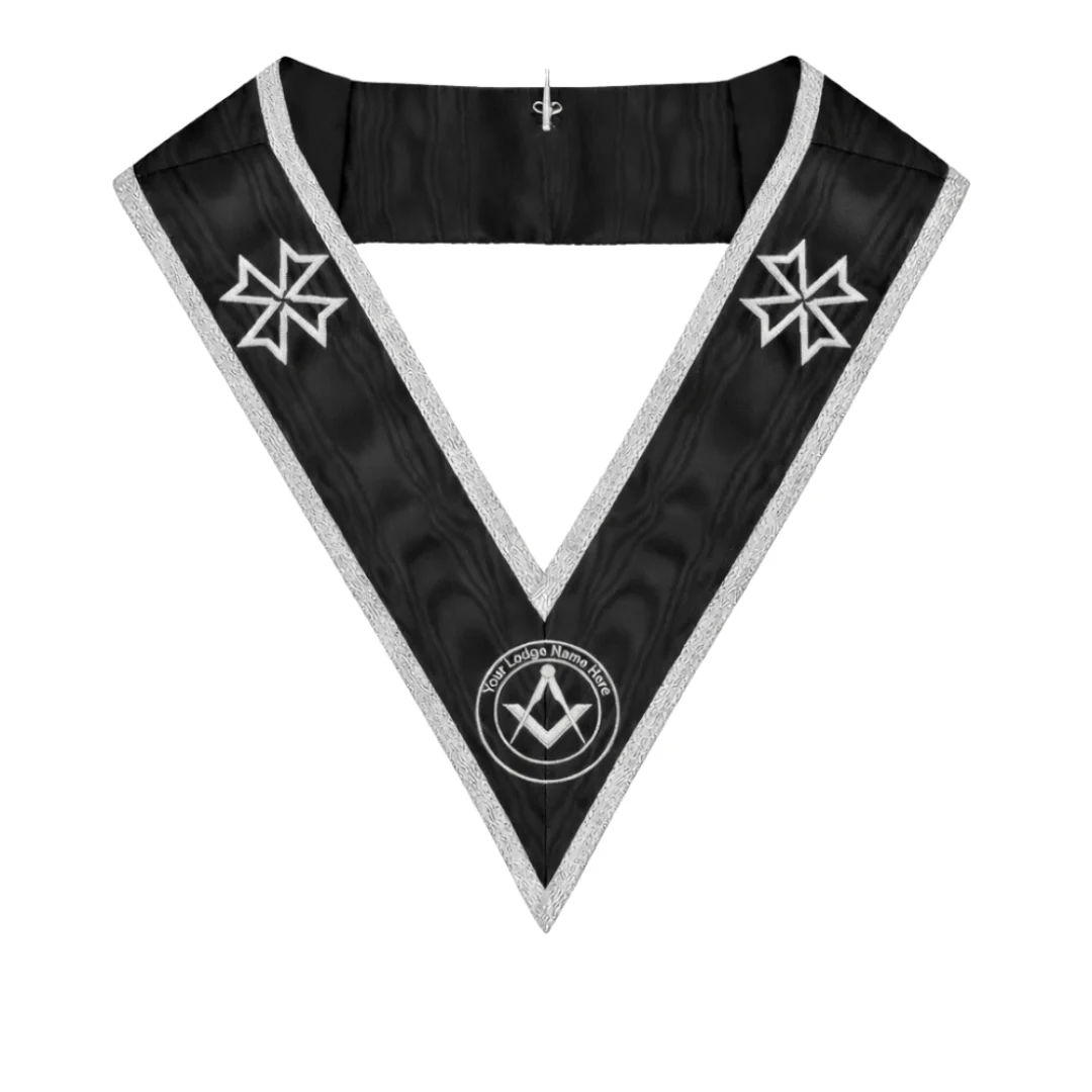 Officers Malta Regulation Collar – Black Moiré Premium Masonic Regalia