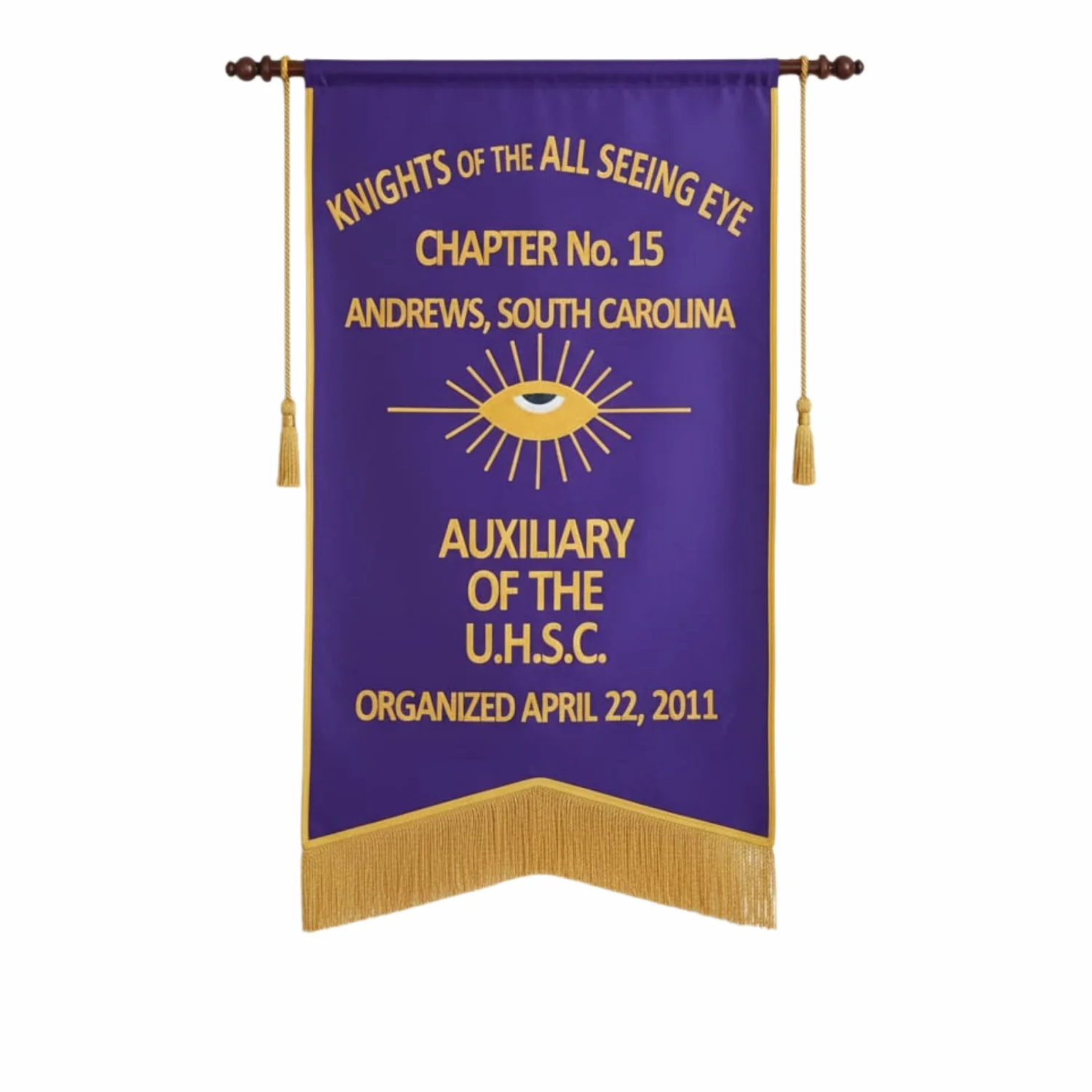 Knights of The All Seeing Eye Banner – Printed + Gold Braid & Fringe