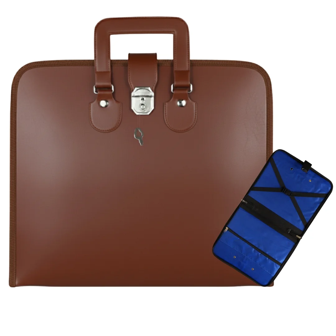Masonic Apron Case – Brown Imitation Leather MM & WM | Secure, Durable & Lightweight