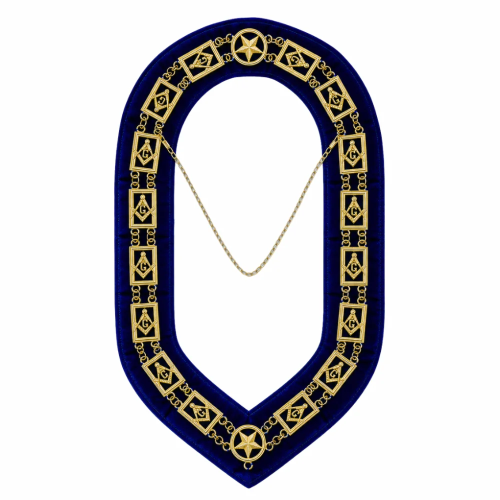 Master Mason Blue Lodge Chain Collar Square & Compass on Blue Velvet