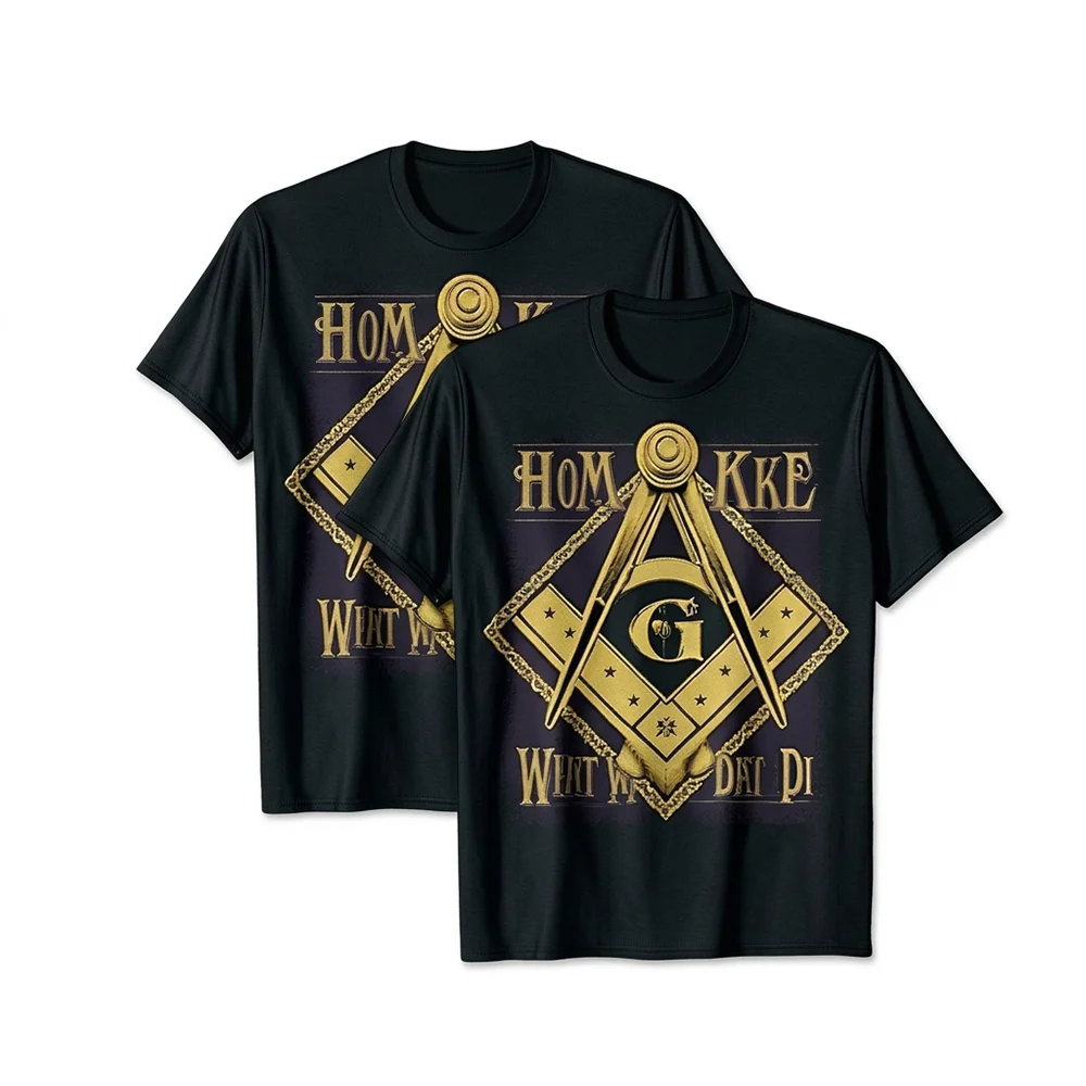 Masonic Black T-Shirt – Gold Compass & Square Unique Freemason Design - Custom Lodge or Name