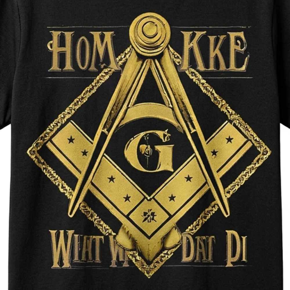 Black Masonic lodge shirt with unique gold Compass and Square design and custom lodge name print.