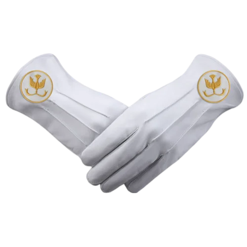 The Order Of The Golden Circle PHA Gloves, White Leather + Gold Emblem