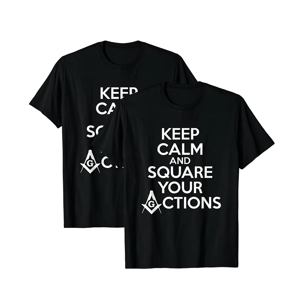 Women’s Freemason T-shirt featuring a Masonic Square and Compasses design with “Square Your Actions” text.