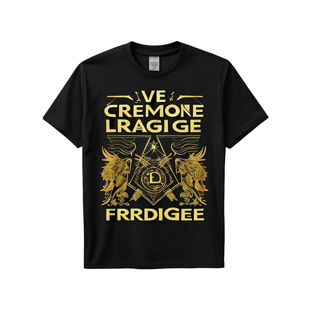 Black Freemason shirt with a gold winged Masonic Square symbol graphic on the front.