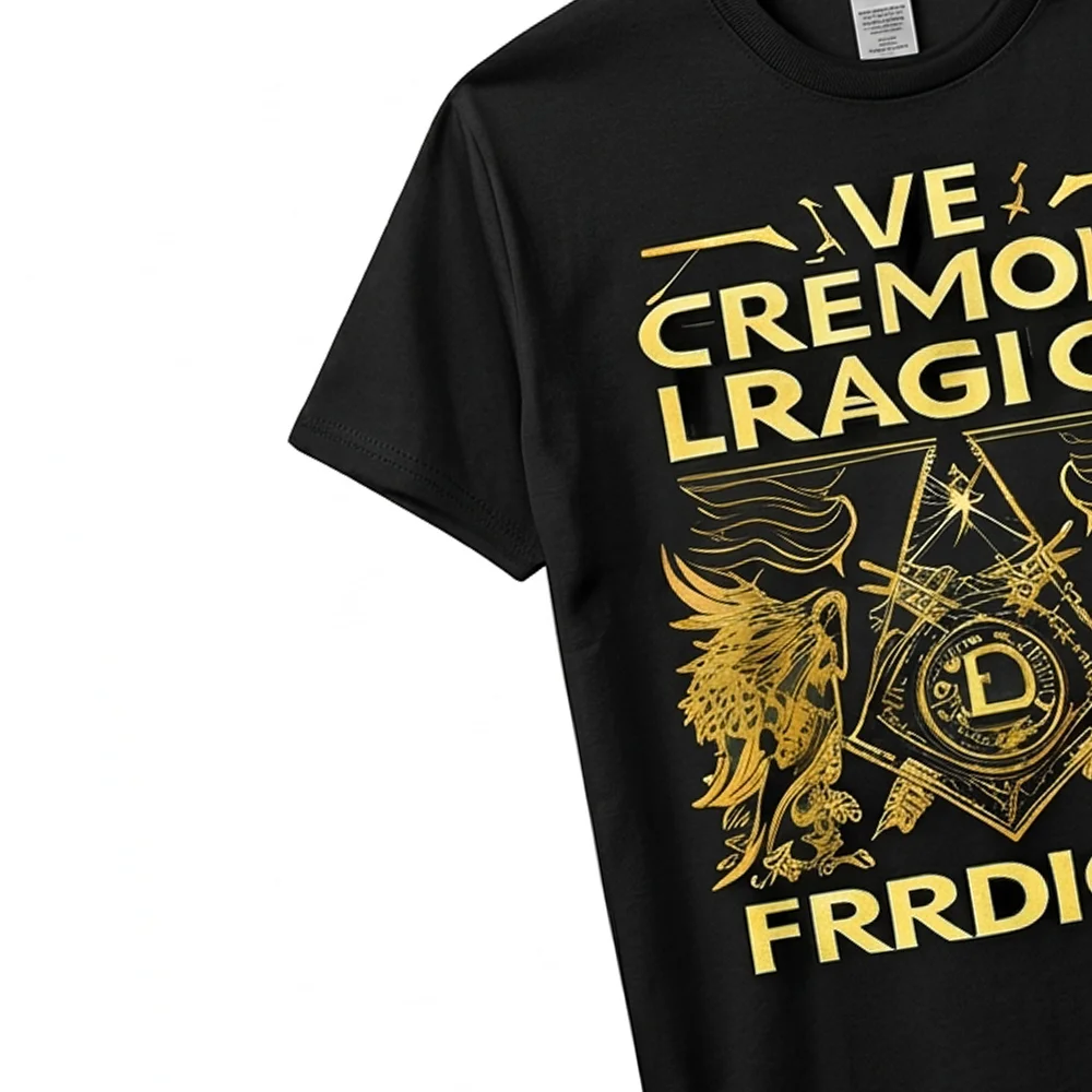 Custom black Masonic lodge T-shirt featuring a gold winged Square symbol and personalized lodge name.