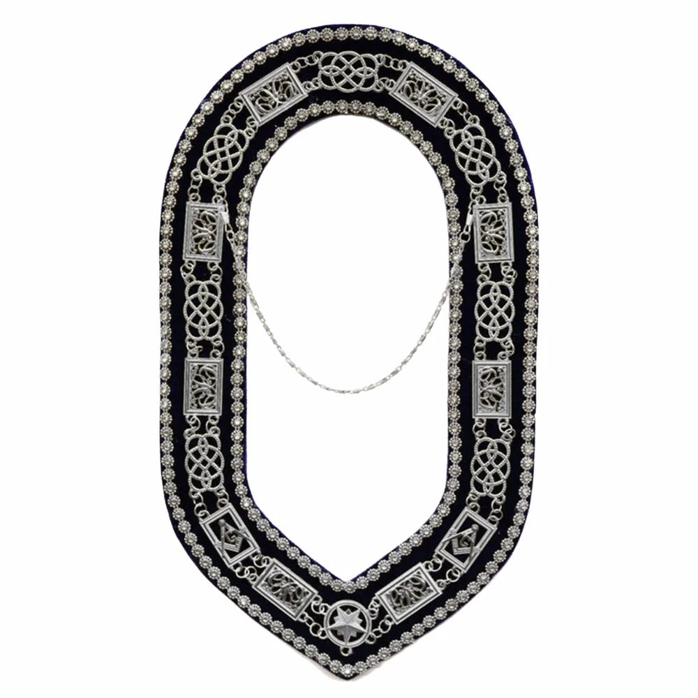 Grand Officers Blue Lodge Chain Collar Silver Tone with Rhinestones