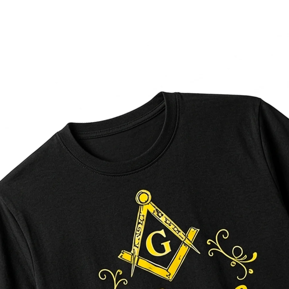 Classic black Freemason T-shirt with bold gold graphic design for casual everyday wear.